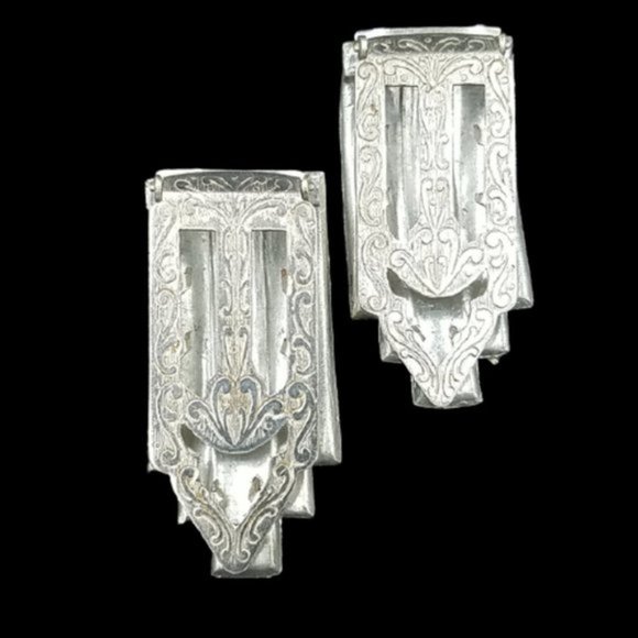 Antique Art Deco Pair Sapphire Rhinestone Architectural Dress Clips - Picture 5 of 6